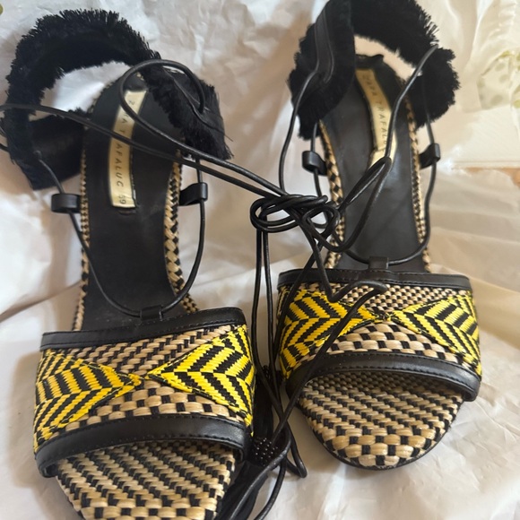 Zara Black and Yellow Woven Lace Up Sandals - Picture 4 of 9